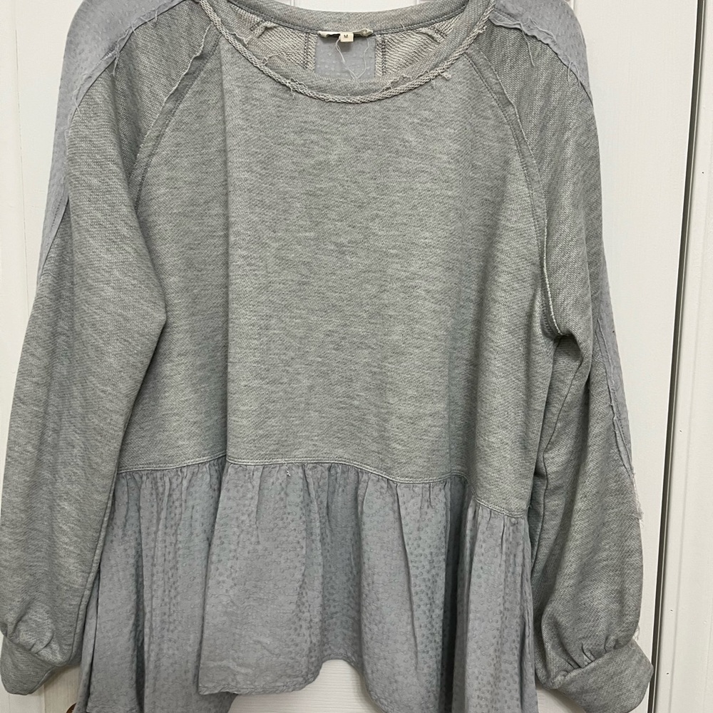 Gray Textured Babydoll Top